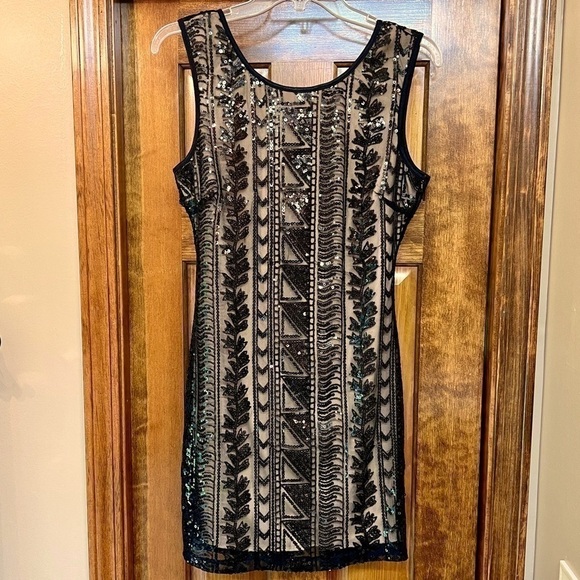 SALE Body Central Bodycon Black‎ Sleeveless Sheer Sequined Lined Dress Sz M EUC - Picture 3 of 14